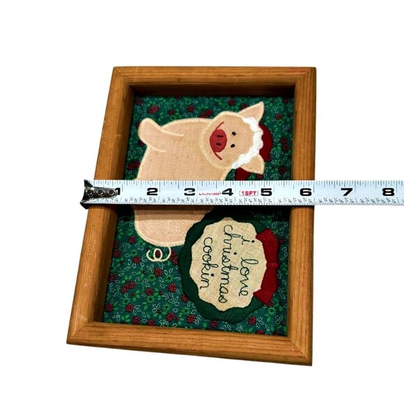 Valories Folk Art Pig Applique Framed 8 x 6" Vintage 80s I Love Christmas Cookin - Picture 9 of 9
